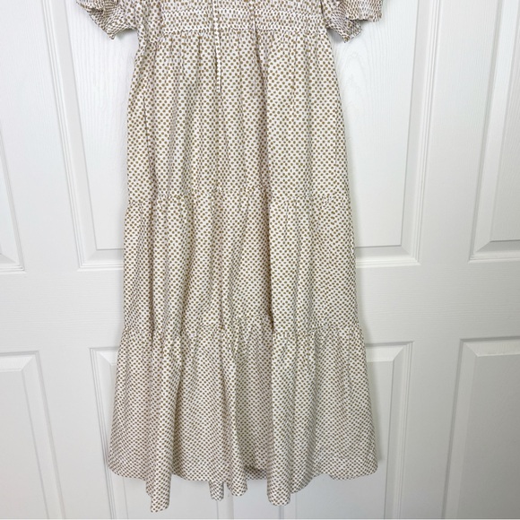 Anthropologie Somerset Abstract Dot Puff Sleeve Tiered Maxi Dress White Tan NWT - Picture 6 of 12